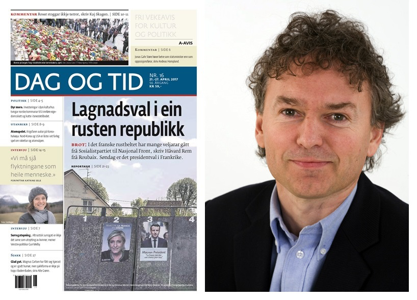 Redaktør Svein Gjerdåker + faksimile av avisa Dag og Tid