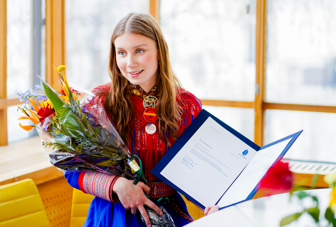 Ella Marie Hætta Isaksen at Fritt Ord Foundation March 2023. 
