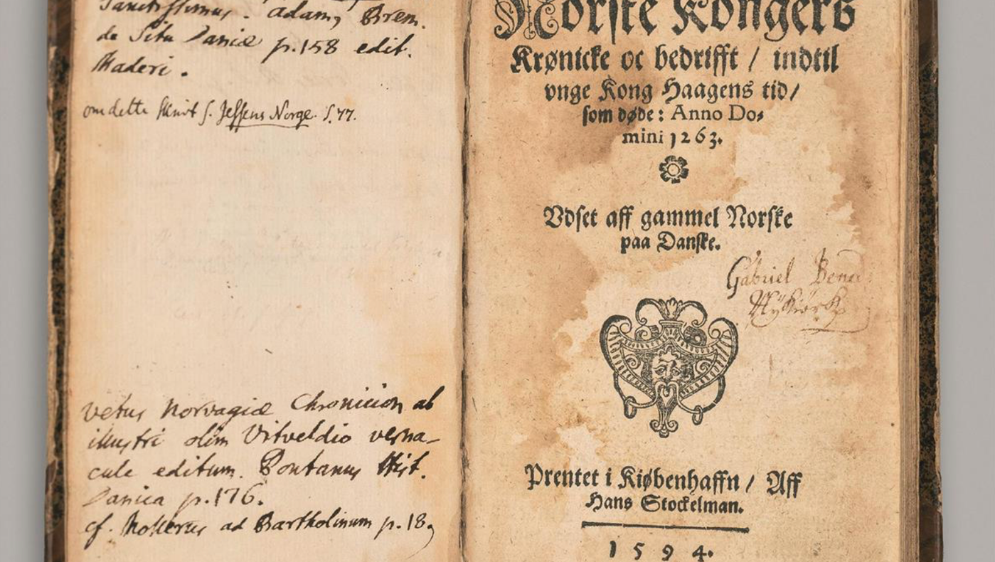 Boken om norske vikingkonger av 1594 er gitt i gave til Time bibliotek. 