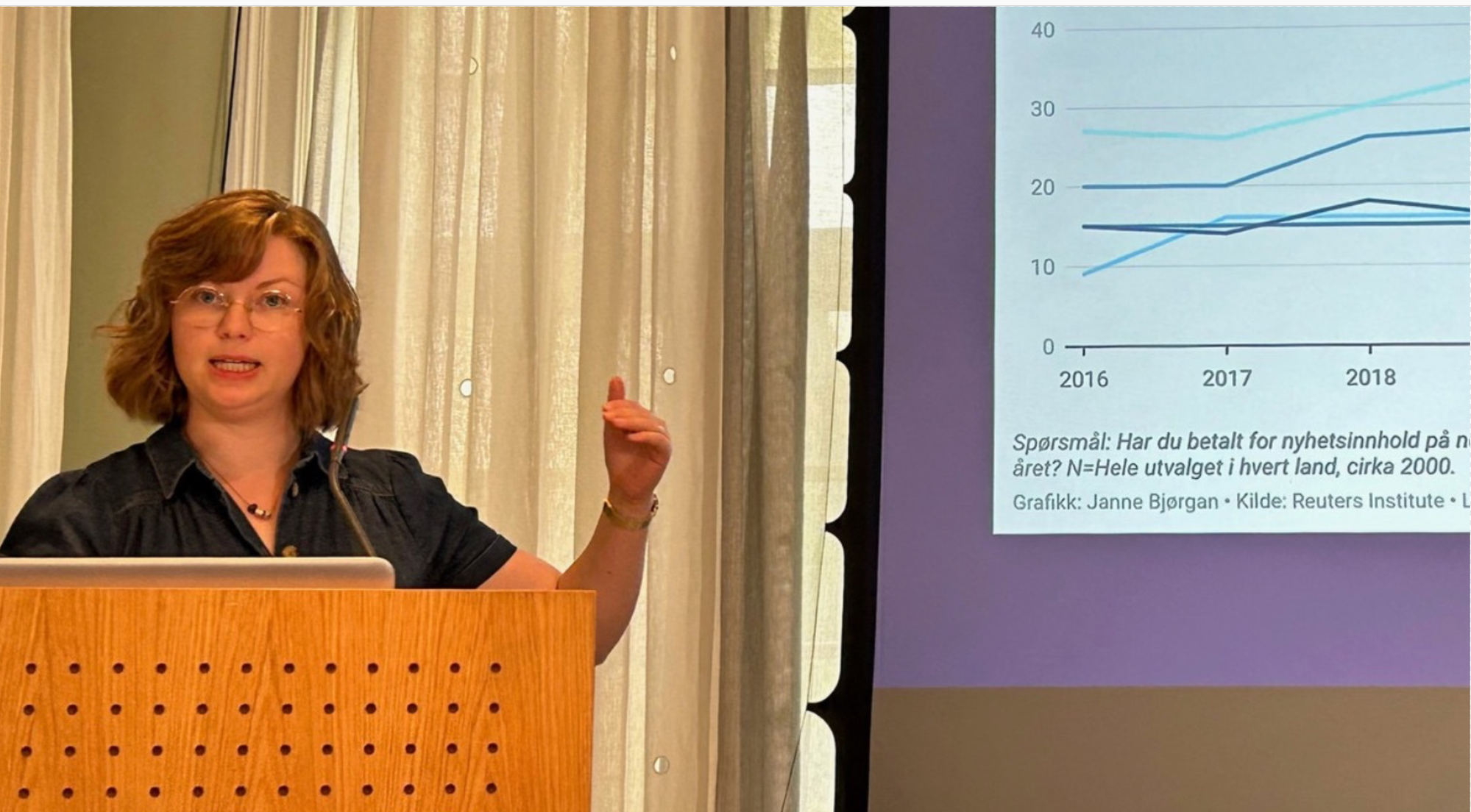 Janne Bjørgan presenterer Reuters Institute Digital News Report 2023.