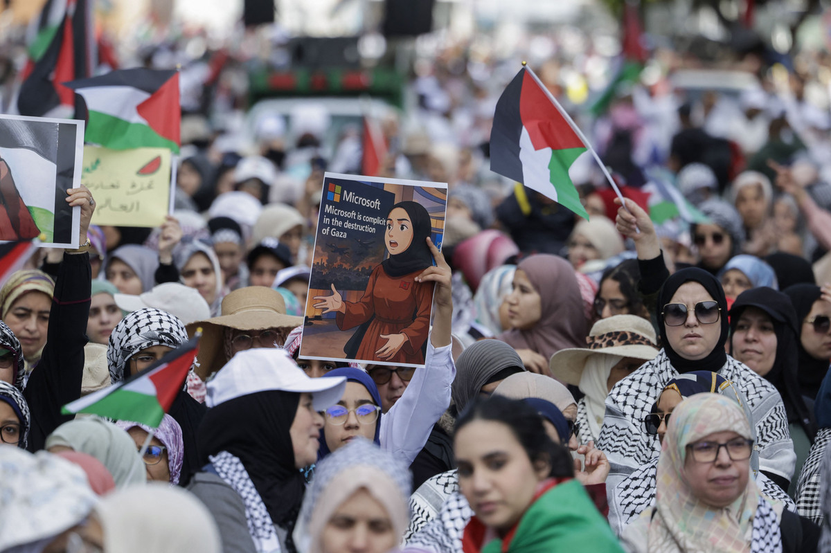 Illustrasjon: Demonstrasjon mot Big Techs rolle i krigen i Gaza, 2025. 